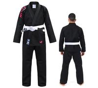 Kimono BJJ pour Adultes - Kimono Jiu Jitsu Léger 380 GSM pour Homme et Femme | Coutures Renforcées, Ceinture Ajustable - Kimono Jujitsu Bresilien pour Entraînement et Compétition (A0, Noir)