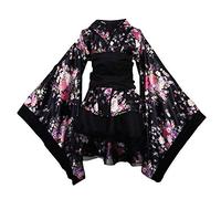 Kimono court japonais solide pour femme avec tablier, coiffe, anime, cosplay - noir - XX-Large