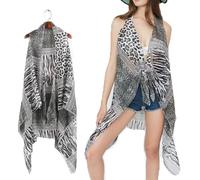 Kimono de plage pour femme - Motif léopard - Bikini Cover Up - Robe de plage en mousseline de soie - Cardigan sans manches - Col en V - Poncho de plage - Robe d'été bohème - Imprimé animal - Sexy -