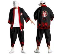 Kimono d'été 2 pièces pour homme - Manches courtes - Tenue de loisirs - T-shirt d'entraînement - Short - Ensemble de peignoir japonais - Cardigan imprimé traditionnel - Veste classique - Robe - Haut,