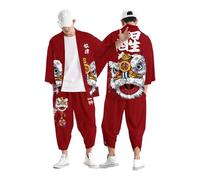 Kimono d'été 2 pièces pour homme - Manches courtes - Tenue de loisirs - T-shirt d'entraînement - Short - Ensemble de peignoir japonais - Cardigan imprimé traditionnel - Veste classique - Robe - Haut