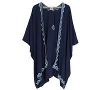 Kimono d'été court brodé, caftan, robe de plage, viscose, gris clair, bleu nuit, 46