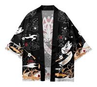 Kimono D'été Imprimé Renard De Dessin Animé pour Femmes Hommes, Streetwear Japonais Haori, Cardigan Yukata Cosplay Samouraï, Streetwear