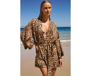 Kimono en coton à imprimé léopard - Beastly Beach - TU - Miel - Femme - Etam