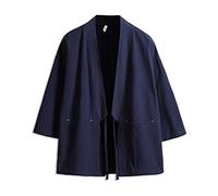 Kimono Japonais Cardigan Harajuku Homme Rouge Coton Kimono Haori Yukata Vêtements Traditionnels Japonais Bleu Marine L