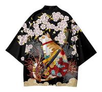 Kimono Japonais Cardigan Yukata Samouraï, Chemise Imprimée Chat, Cardigan Harajuku, Kimono Haori Traditionnel