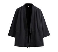 Kimono japonais Harajuku Homme Rouge Coton Kimono Haori Yukata Vêtement traditionnel Japonais Noir 4XL