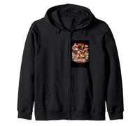 Kimono Japonais Kabuki Chat Noir Style Ukiyo-e Pagode Cerise Sweat à Capuche