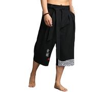 Kimono japonais traditionnel pantalon pour homme vêtements asiatiques pantalon de bain style japonais décontracté ample yukata pantalon court en lin noir 3XL poids 85-95 kg