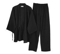 Kimono Japonais pour Homme en Coton Hanfu Ancien Pyjama Costume Grande Taille vêtements Zen vêtements taoïstes (Taille XL, Noir)