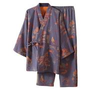 Kimono japonais Pyjama Hanboki Ensemble de pyjama 46 en jacquard avec nœud lâche pour femme - Robe de chambre d'intérieur, gris, XL