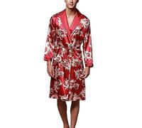 Kimono japonais réversible brodé pour homme - Robe de chambre pour homme - Peignoir de bain en satin de soie, bordeaux, 3XL