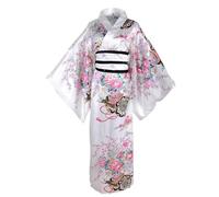 Kimono japonais, Yukata pour femme, motif floral, kimono japonais, soyeux, confortable, doux pour la peau, avec ceinture, robes traditionnelles en fleurs de Kyoto pour fête, cosplay, accessoires (bla