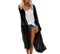 Kimono Long en Mousseline de Soie à Manches Longues Ouvert Frontal, châle Fin Transparent et Caftan Ample bohème, Robe couvrante Bikini pour Vacances et Plage
