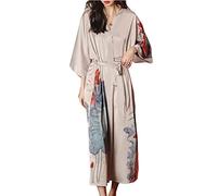 Kimono long en satin pour femme - Imprimé floral