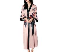 Kimono long en satin pour femme - Imprimé floral