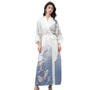 Kimono long en satin pour femme - Imprimé floral