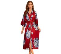 Kimono long en satin pour femme - Imprimé floral