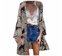 Kimono Plage Femme Été Cardigan de Plage Paréo Boho Bikini Cover Up Manches Longues Long Shawl Imprimé Floral Cache-Maillots et Sarongs Beachwear