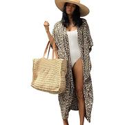 Kimono Plage Long Cache Maillot de Bain Femme Cache-Maillot Paréo Plage Boho Veste Kimono Boheme Swimsuit Bikini Beach Cover Up Femme Cardigan Kimono Cache-Maillots Plage Grande Taille Léopard Jaune