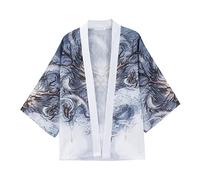 Kimono pour homme - Cardigan japonais - Peignoir ample - Cardigan imprimé - Kimono japonais - Chemisier kimono - Chemise Yukata - Coupe droite, gris, XXL