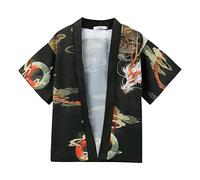 Kimono pour homme japonais traditionnel noir : cardigan en soie, vêtements traditionnels japonais Haori Costume taoïste à manches longues veste style chinois cape peignoir chemise de nuit pour homme,