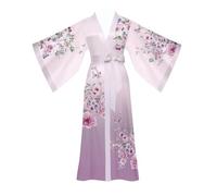 Kimono Satin Femme Robe de Chambre Femme Nuit Kimono Japonais Peignoir Satin Long Manche Longue (Dégradé Violet)