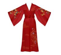 Kimono Satin Femme Robe de Chambre Femme Nuit Phénix Kimono Japonais Peignoir Satin Long Manche Longue (Rouge)