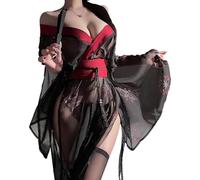Kimono Sexy Transparente avec une Ouverture sur le Devant et une Fente | Déguisement Cosplay en Peignoir pour les Lunes de Miel et les Soirées de Mariage