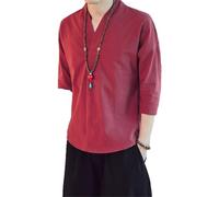 Kimono Style Japonais Hommes Manches Courtes Demi-Manches Coton Respirant Chemise Japonais Eté Yukata Cardigan Tricoté Plume, rouge vin, M