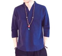 Kimono Style Japonais Hommes Manches Courtes Demi-Manches Coton Respirant Chemise Japonais Eté Yukata Cardigan Tricoté Plume, bleu marine, S