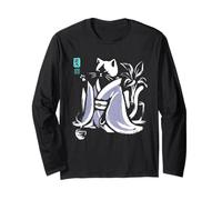 Kimono Vintage calligraphique Chat Buvant du thé Art Japonais Manche Longue