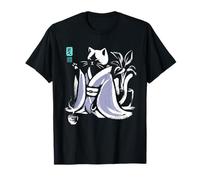 Kimono Vintage calligraphique Chat Buvant du thé Art Japonais T-Shirt