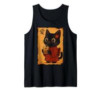 Kimono Vintage Chat Noir thé aux Perles Mignon Japonais Anime Boba Débardeur