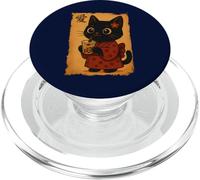 Kimono Vintage Chat Noir thé aux Perles Mignon Japonais Anime Boba PopSockets PopGrip pour MagSafe