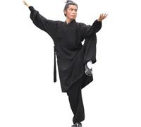 Kimono Wudang Traditionnel Long - Tenue de Tai Chi et Qi Gong Mixte - Vêtement d'Arts Martiaux Chinois - Costume Kung Fu Noir en Coton et Polyester