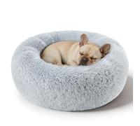 kimpets Lit apaisant pour chiens de petite, moyenne et grande taille - Lit rond lavable en forme de beignet, antidérapant en fausse fourrure - Lit douillet pelucheux en forme de beignet pour l'anxiété