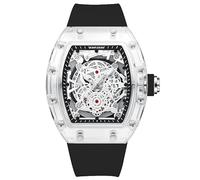 KIMSDUN - Montre de sport squelette élégante, étanche, analogique, à quartz, date, calendrier, boîtier transparent, montre décontractée, bracelet en silicone pour homme unisexe, Noir, Montre de sport,