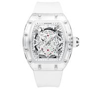 KIMSDUN - Montre de sport squelette élégante, étanche, analogique, à quartz, date, calendrier, boîtier transparent, montre décontractée, bracelet en silicone pour homme unisexe, Blanc-blanc