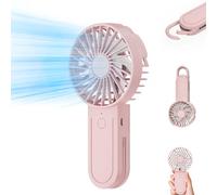 KIMTAR Mini Ventilateur Portable, USB Portatif Portable Ventilateur 12 Heures Fonctionnement Maximum, avec Crochet Télescopique Petit Ventilateur 3 Vitesses pour Bureau Voyage Camping Extérieur Rose