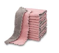 kimteny Lot de 12 torchons de Cuisine de qualité supérieure, Super absorbants, en Velours Corail, antiadhésifs, lavables à l'huile, séchage Rapide (Rose/Gris)