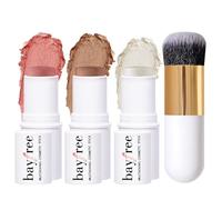 KIMUSE Multi Stick Trio maquillage, Bâton Blush Crème, Enlumineur et Contour pour Sculpter les Joues, Trio de Bâtons de Contour Crème Longue Tenue pour Maquillage du Visage, avec Pinceau