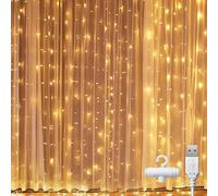 Kimuwote 200LED Guirlande Lumineuse Rideau, 2m*2m USB Rideau Lumineux Résistance à L'eau Pour Extérieur, Intérieur, Decoration de Fenêtre, Noël, Mariage, Anniversaire, Patio(Blanc Chaud)