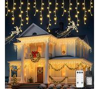Kimuwote Guirlande Lumineuse Exterieur Noel, 5M 200LED Rideau Lumineux, Adaptateur vec Télécommande, 8 Modes Timer, Decoration Noel Exterieur pour Mariage, Balcon, Pergola, Fêtes (Blanc Chaud)