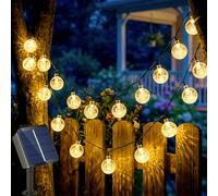 Kimuwote Guirlande Lumineuse Extérieure Solaire, 6.5M 30LED Boule de Cristal Solaire, Imperméable, 8 Modes 8H Timer, pour Jardin, Patio, Mariages, Fêtes - Blanc Chaud