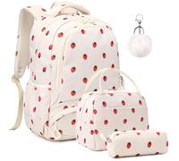 Kimwadalh Fraises Cartable Primaire Fille Sacs d'école Enfent Filles Scolaires CE1 CE2,Cartables Primaires Sacs à Dos Fille Velours côtelé