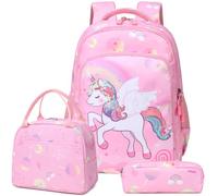 Kimwadalh Licorne Cartable Fille Primaire Sets de Sacs Scolaires Cartable Filles Primaires CE1 CE2 Sac à Dos Licornes Enfant + Isotherme Panier Repas + Trousse