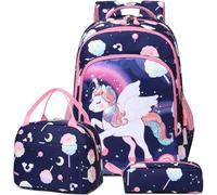 Kimwadalh Licorne Sac à Dos Fille Primaire Cartable Licornes Enfant Sets de Sacs Scolaires Cartable Filles Primaires CE1 CE2 + Isotherme Panier Repas + Trousse