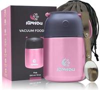 Kimyou Thermos alimentaire 530 ml,Récipient alimentaire isotherme en acier inoxydable de qualité supérieure,Bouteille isotherme avec sac, brosse et cuillère Rose