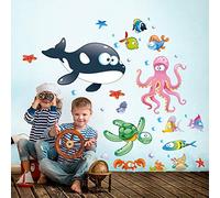 kina - Sticker Mural Décoration Chambre Enfant R00195 - Matériau Tissu écologique, Hypoallergénique, Repositionnable, Effet caresse, École Maternelle - Graphique Mer et mesure 120x30 cm